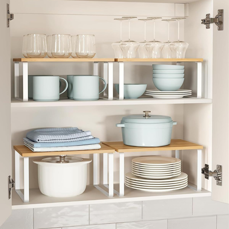 Adjustable Kitchen Spice Rack Double-Layer Wooden Organizer Shelf ...