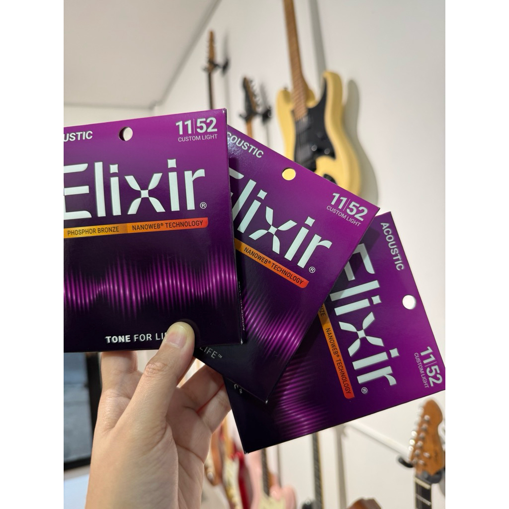 Elixir 11 52 Phosphor Bronze Gauge Acoustic Guitar Strings with NANOWEB ...