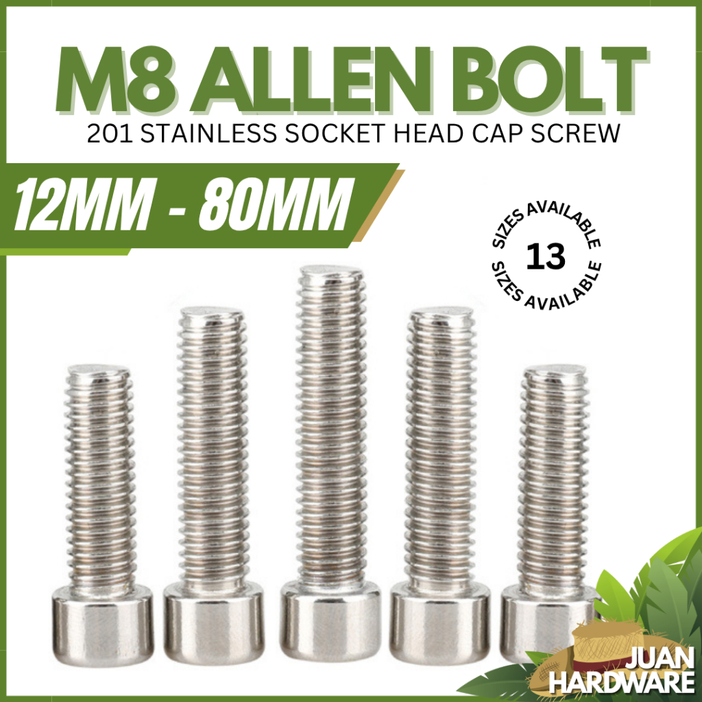 (5PCS) M8 Allen Bolt Stainless Steel 8mm Thread Hex Socket Head Cap ...
