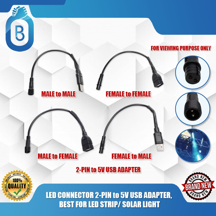 LED CONNECTOR 2-PIN to 5V USB ADAPTER, BEST FOR LED STRIP/ SOLAR LIGHT ...