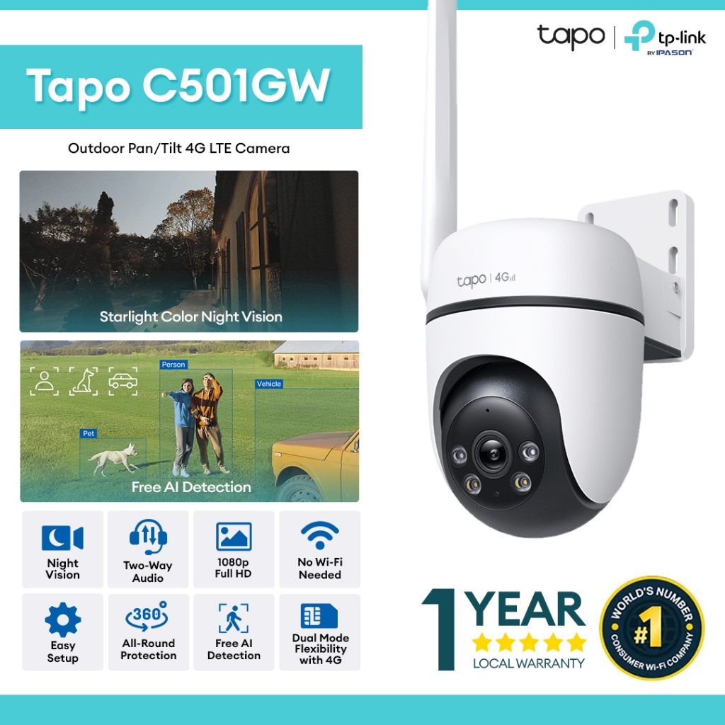 TP-Link Tapo C501GW 1080P Outdoor Pan/Tilt 4G LTE Camera | Starlight ...