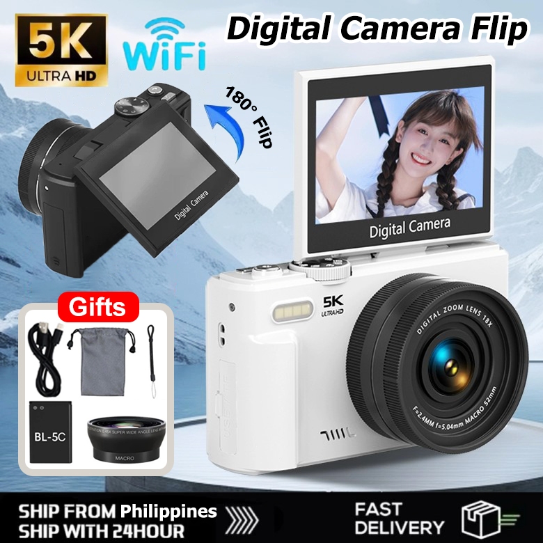 Digital Camera 5K HD Selfile Flip Screen 180° 64MP Photography 18X Zoom ...