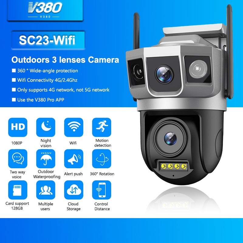 V380 SC23 Three Screen Outdoor Waterproof Wifi 360 Cctv Camera HD 1080P ...