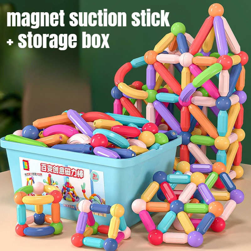 【With Storage Box】Kids Magnetic Stick Building Blocks 3D Puzzle ...