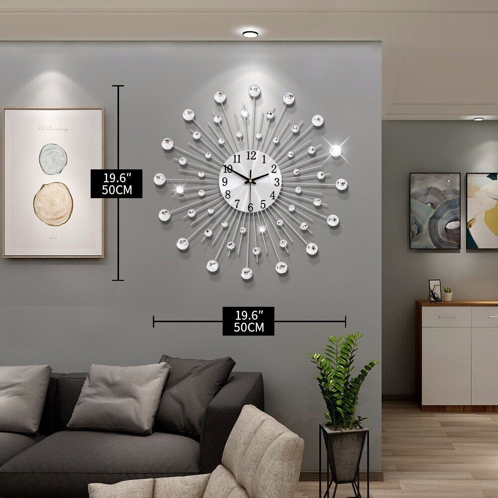 50CM 3D large wall clock shiny rhinestone sun style modern minimalist ...