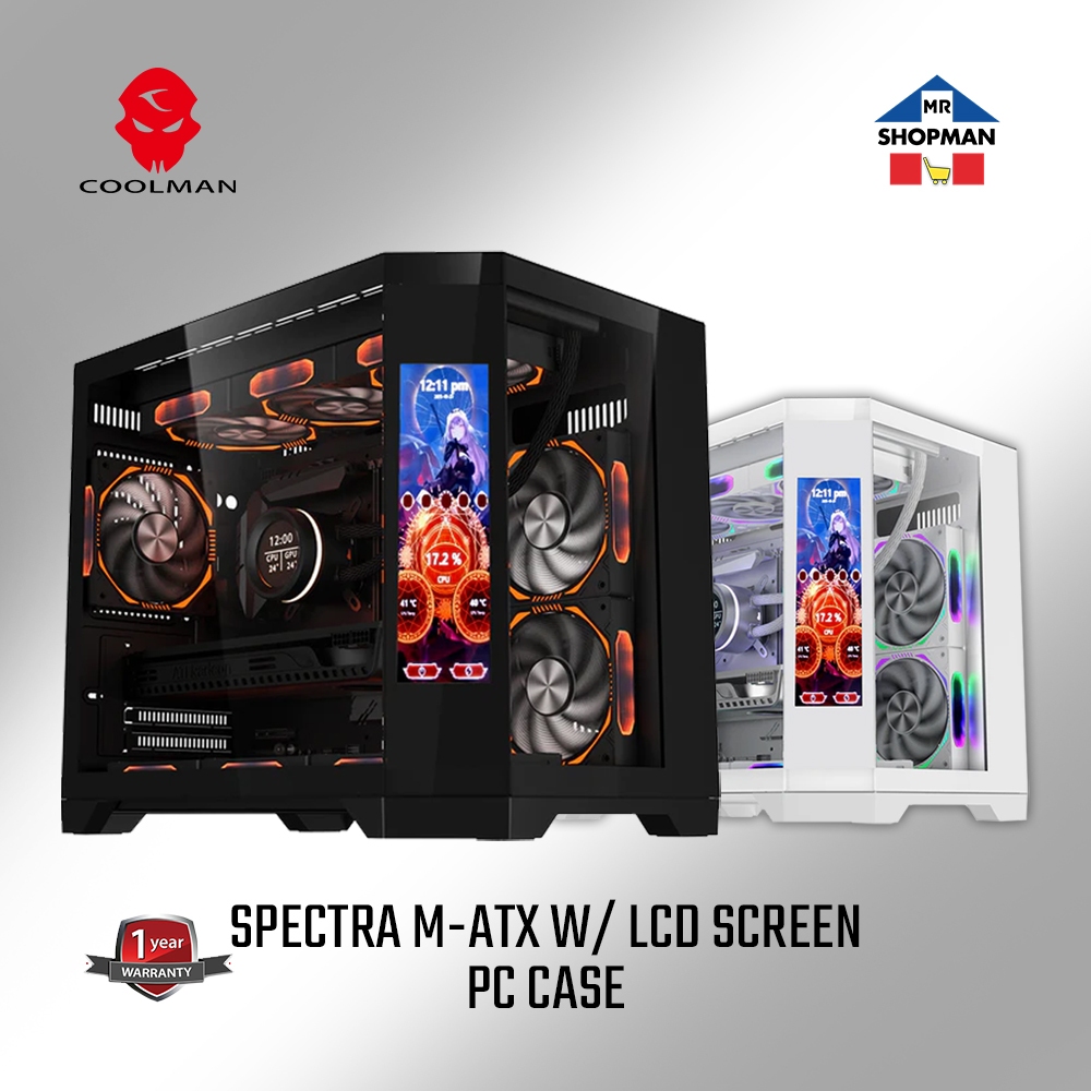 Coolman Spectra M w/ LCD Screen Display MATX Black White PC Case ...
