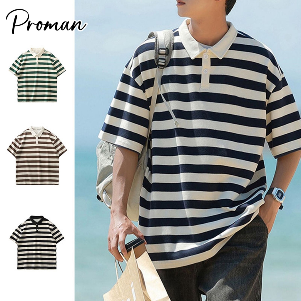 ProMan Shop Summer Japanese Style Fashion Men's strip Short Sleeve ...