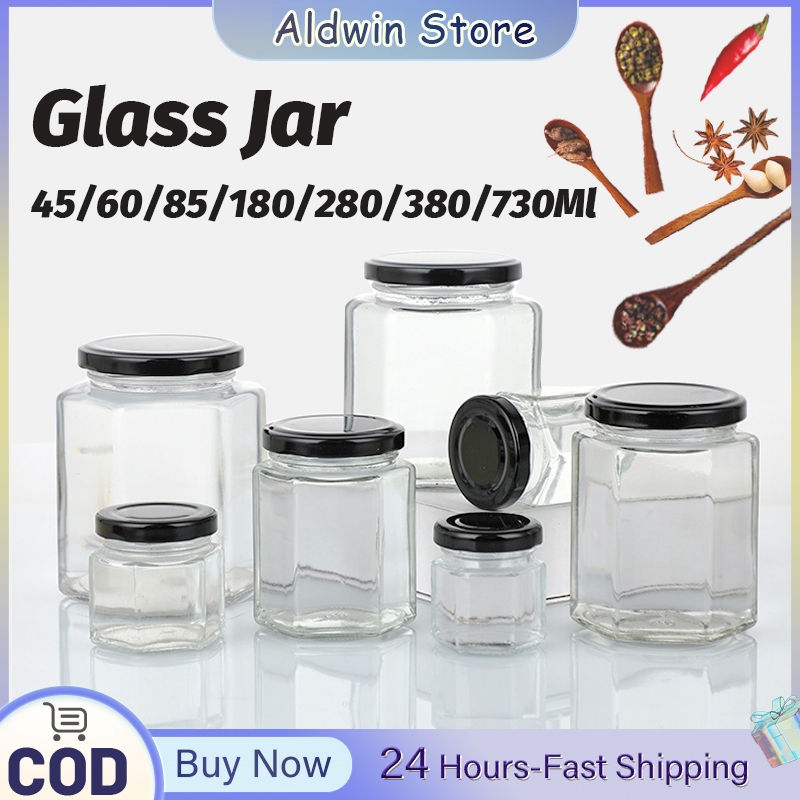 ALD 45-730ML Clear Glass Jar Container With Black Lid Food Grade Empty ...
