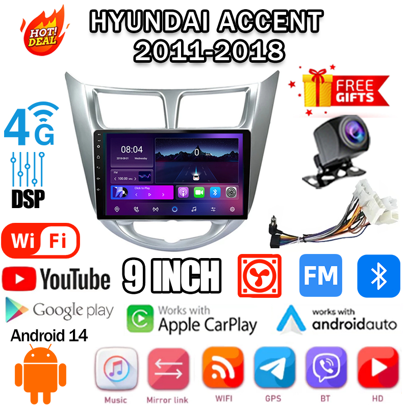9 inch Android hyundai accent 2011-2018 android14 32/64/128GB 4/8core ...