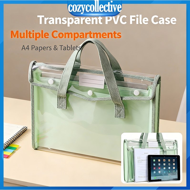 1PCS Large Transparent PVC File Multiple Compartments For Tablets A4 ...