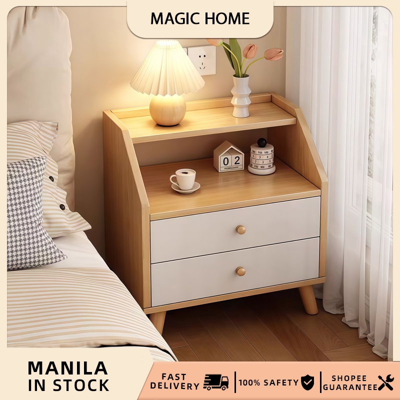 Magic Home Nordic Wooden Bedside Table with Drawers for Bedroom and ...