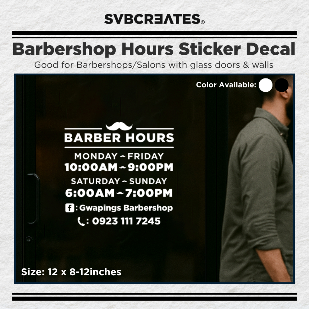 Barber Shop Hours Customize Signage Sticker Decal (by SubCreates ...