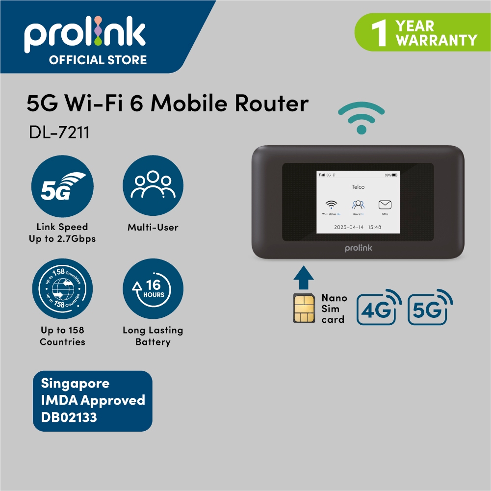Prolink DL-7211 5G Wi-Fi 6 5G Mifi Router 5G Pocket Wifi Openline ...
