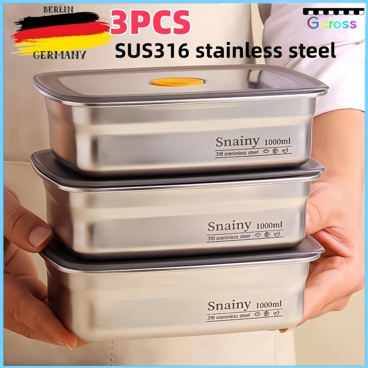 Gcross 316 Stainless Steel Sealed 3PCS Lunch Box With Cover Vacuum ...