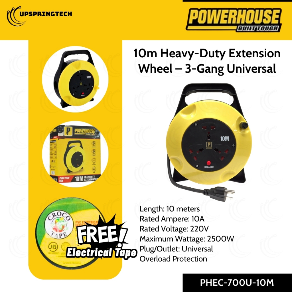 Powerhouse PHEC-700U-10M 10 m Heavy-Duty Extension Wheel – 3-Gang ...