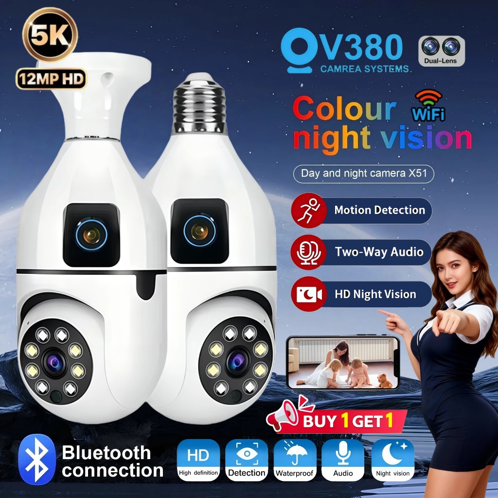 BUY 1 TAKE 1 V380 Pro CCTV Camera Bulb 5K Night Vision Dual Lens ...