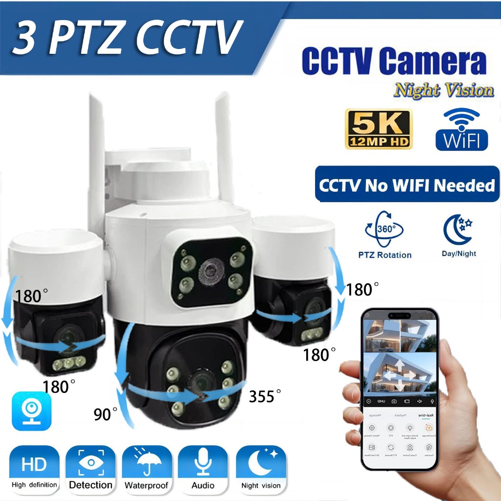 Three Lens 3 PTZ CCTV Camera Wifi Connect To Cellphone Waterproof Two ...