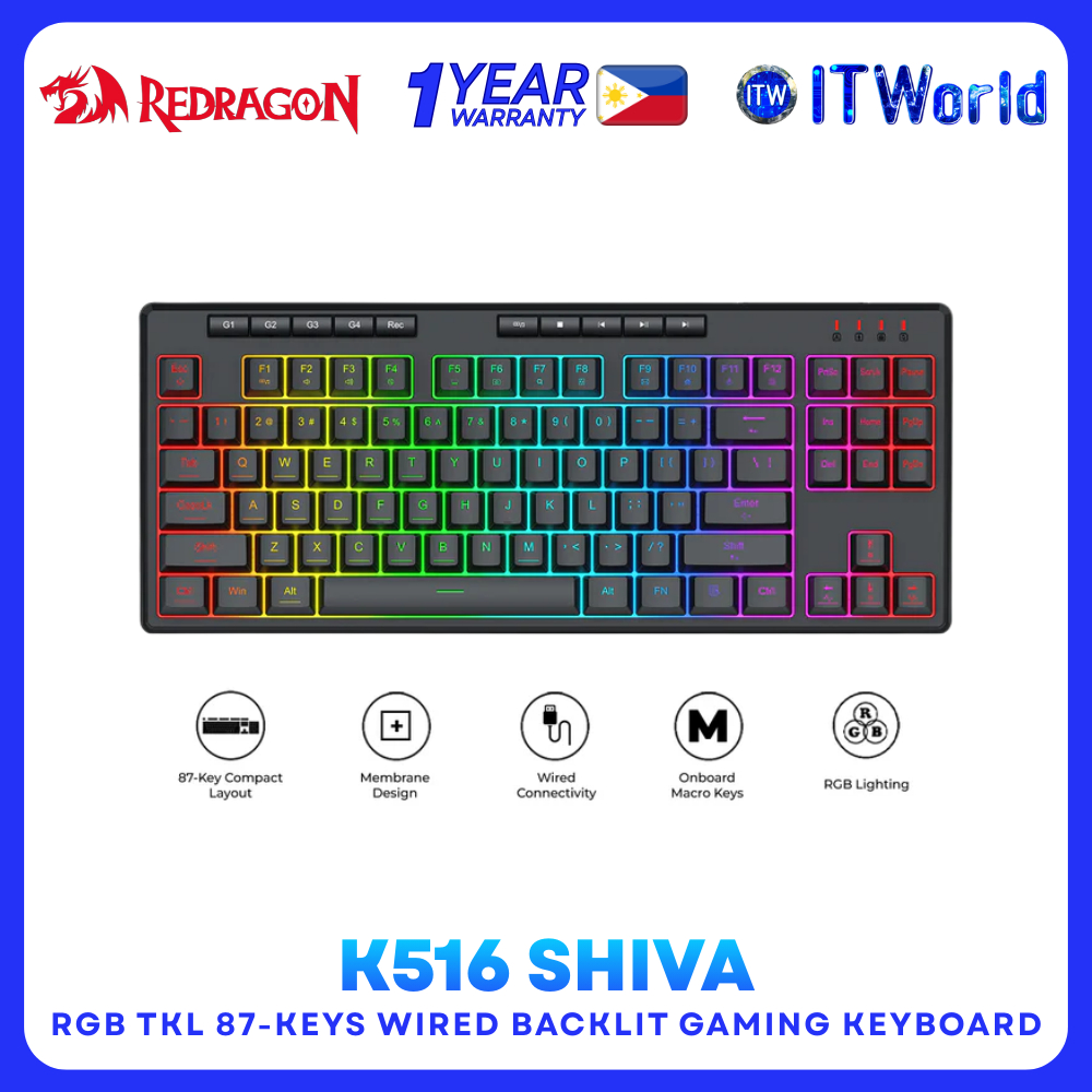 Redragon K516 Shiva TKL Bedraad RGB-membraangamingtoetsenbord, 87