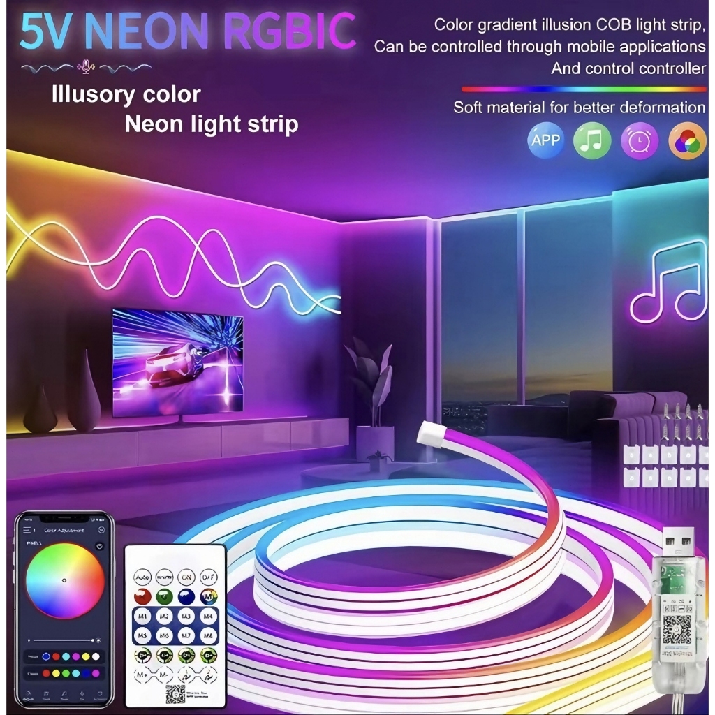 RGB Neon Light Strip Outdoors Waterproof IP67 Bluetooth Decor Light For ...