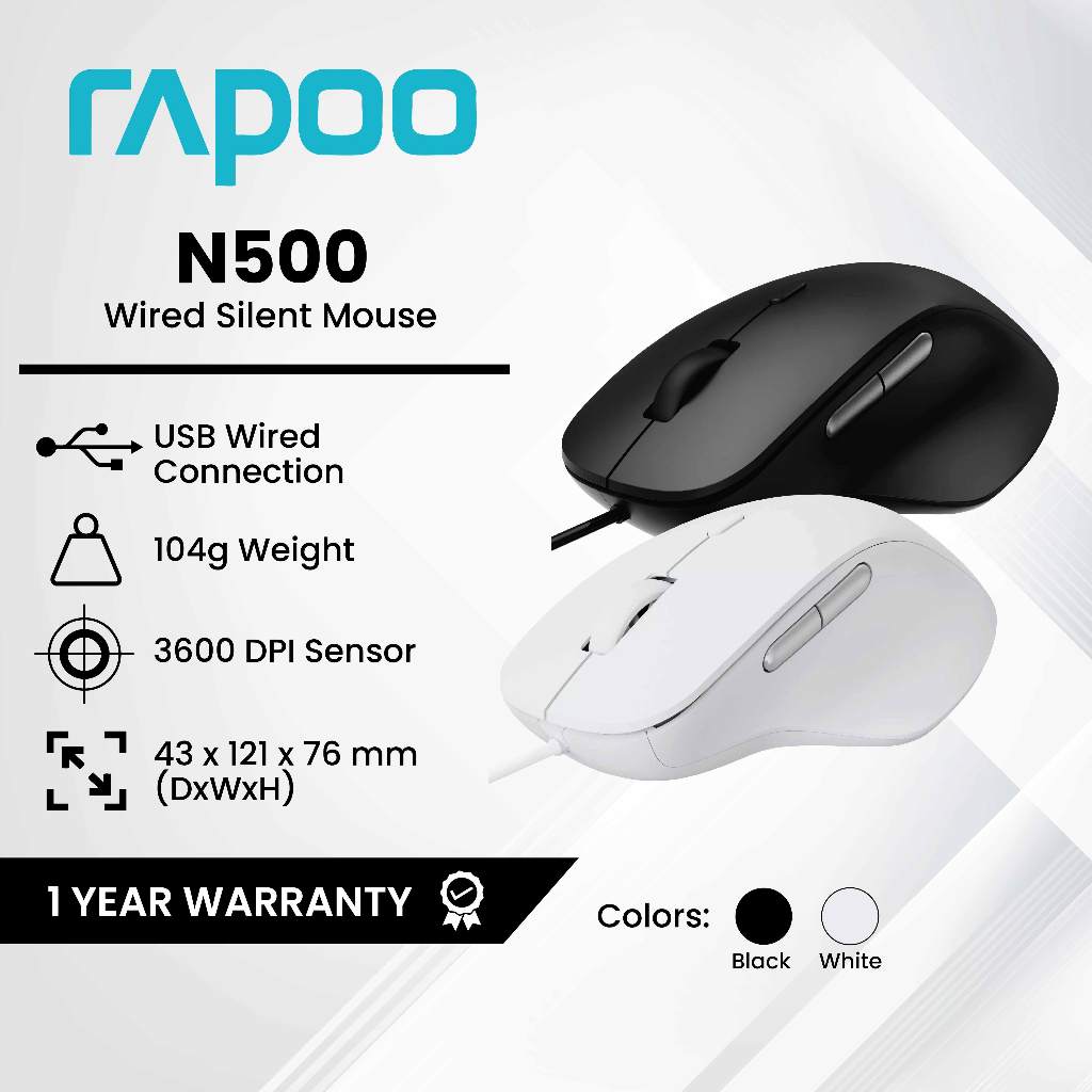 Rapoo N500 Wired Optical Ergonomic USB Gaming Mouse For Laptop PC ...