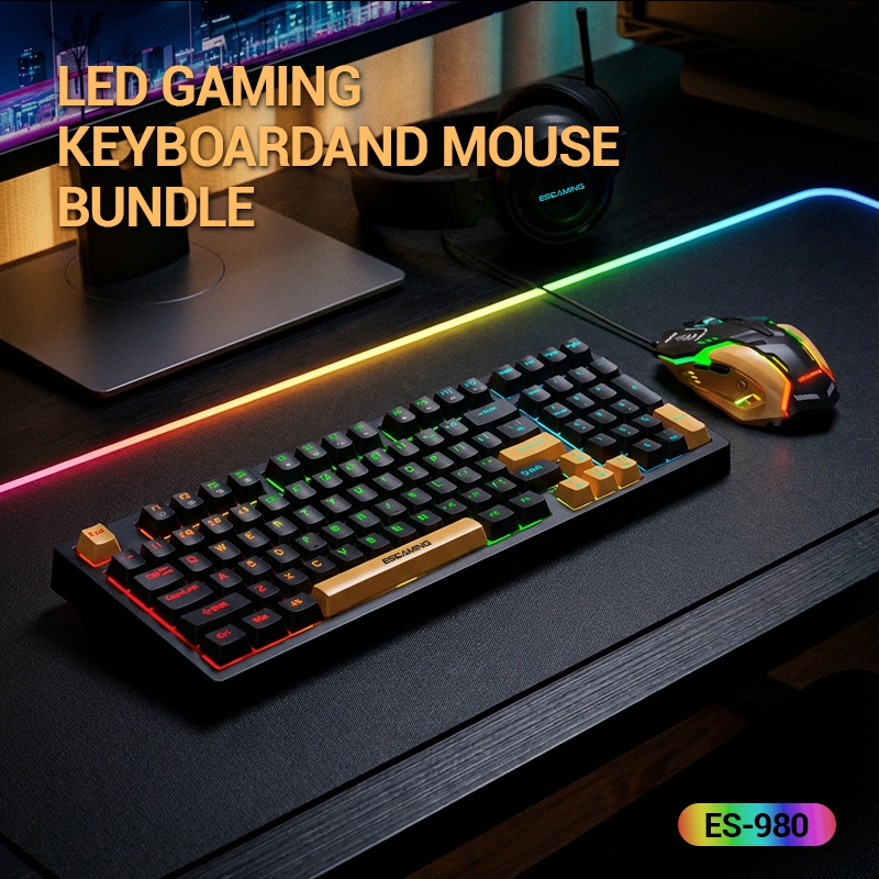 Esgaming 98 Keys Keyboard Wired Rainbow LED Light Gaming Mechanical ...
