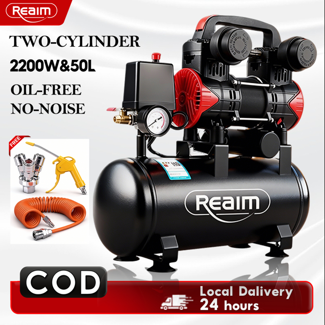 REAIM Air Compressor Portable Heavy Duty Oil-free Silent 1100W/2200W ...