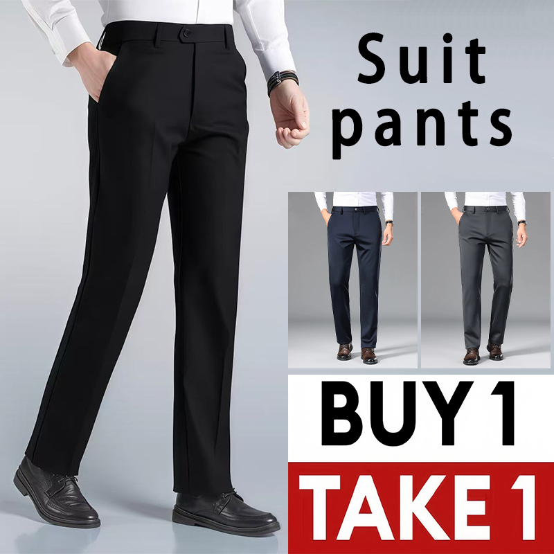 Men's Formal Suit Pants Office Stretchable Slacks Slim Fit Black Long ...