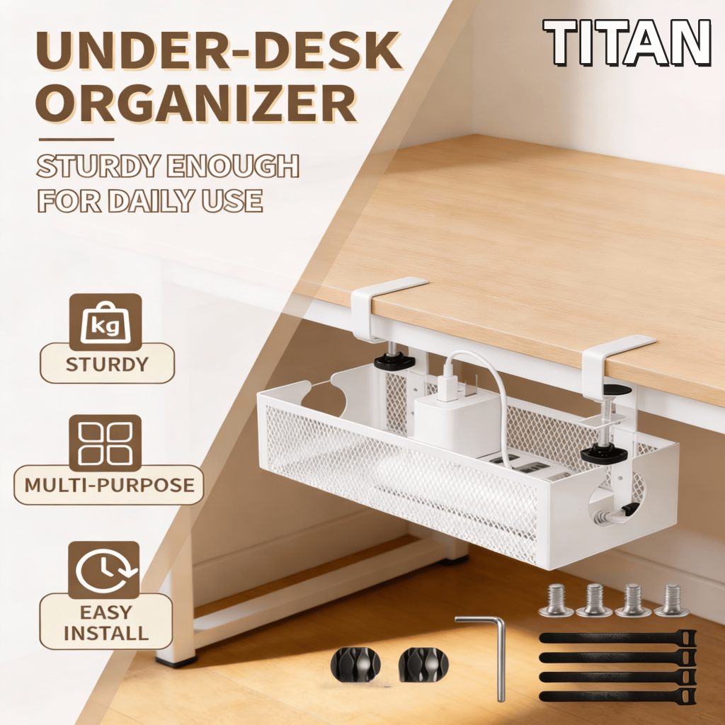 Under Desk Cable Management Tray Wire Organizer Under Table Cord ...