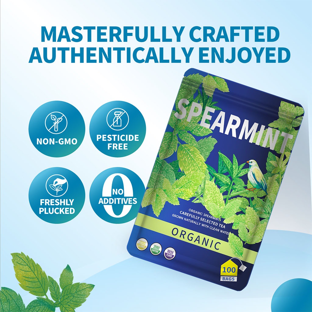 100 Spearmint Herbal Tea Bags Organic | 160 grams | Non-GMO Caffeine ...