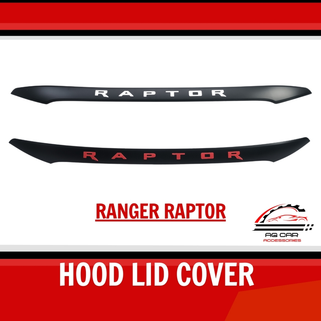 FORD RANGER RAPTOR 2018-2021 Red/White Logo Bonnet Guard/Hood Lid Cover ...