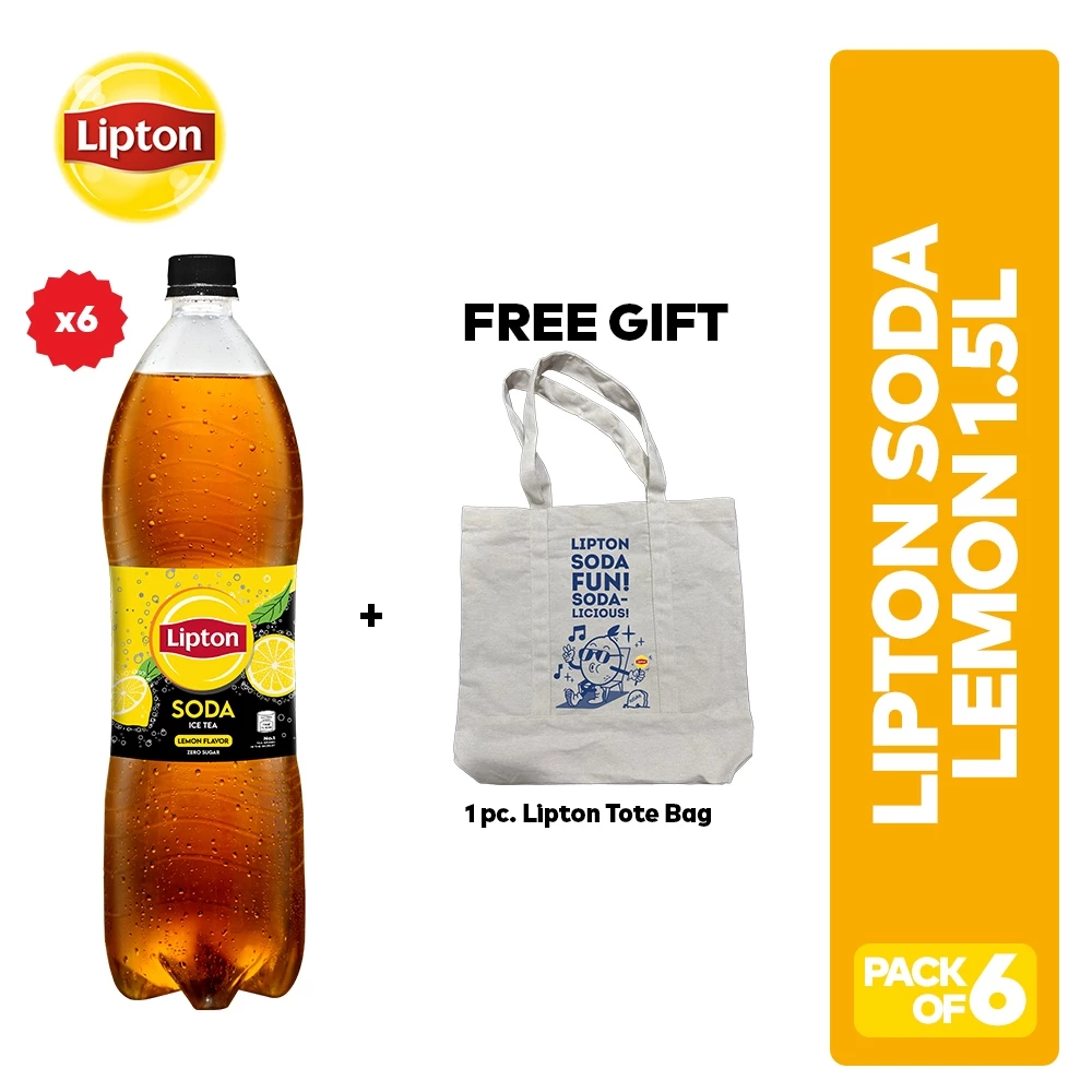 Lipton Soda Zero Sugar Ice Tea Lemon 1.5L PET Bottle - Pack of 6 - Get 1 FREE Tote Bag