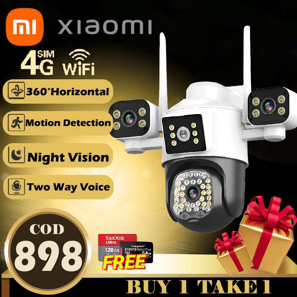 WiFi/4G SIM 6K HD XIAOM CCTV Camera Outdoor Waterproof 3 Lens 360 Pan ...
