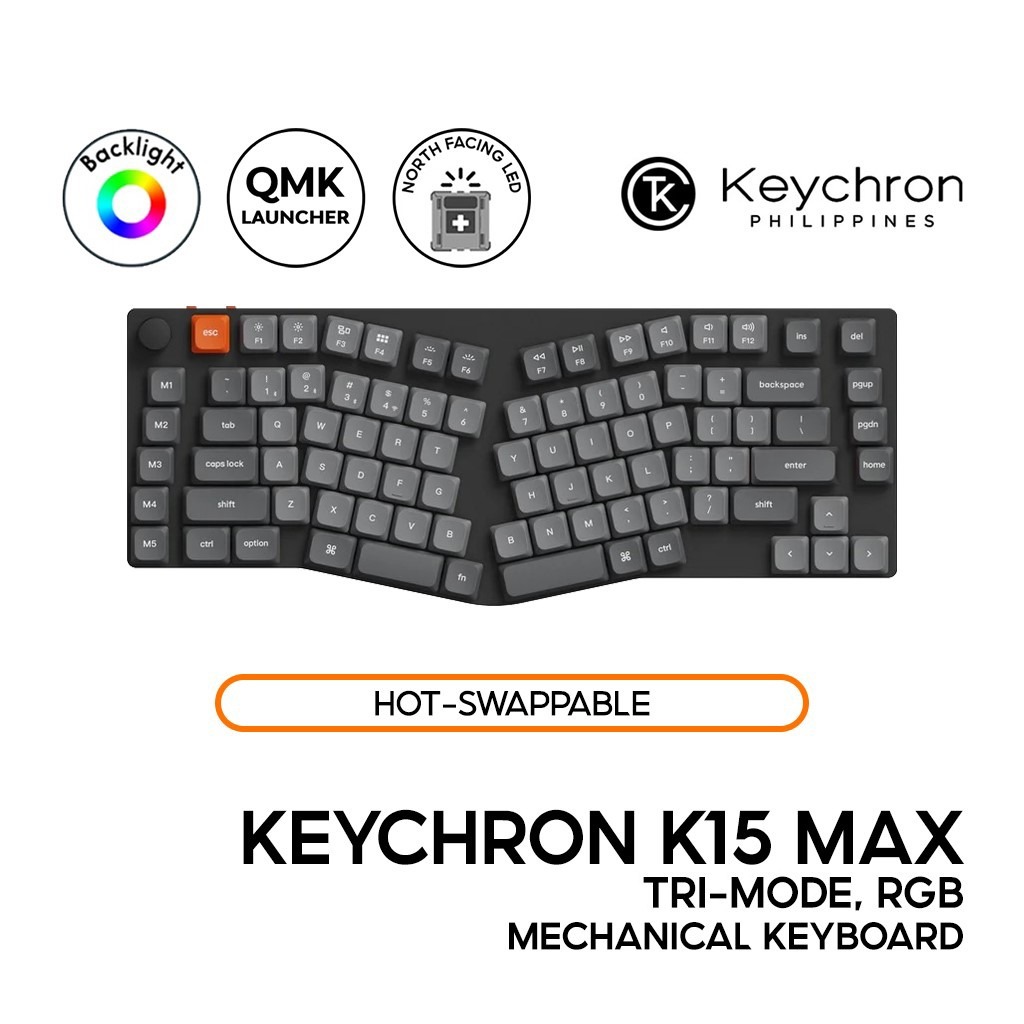 Keychron K15 Max QMK Mechanical Keyboard, Alice 75%, Tri-mode, RGB LED ...