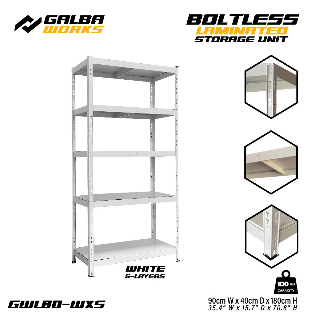 Galba Works Boltless Laminated Storage Shelf steel frame Adjustable 5 ...