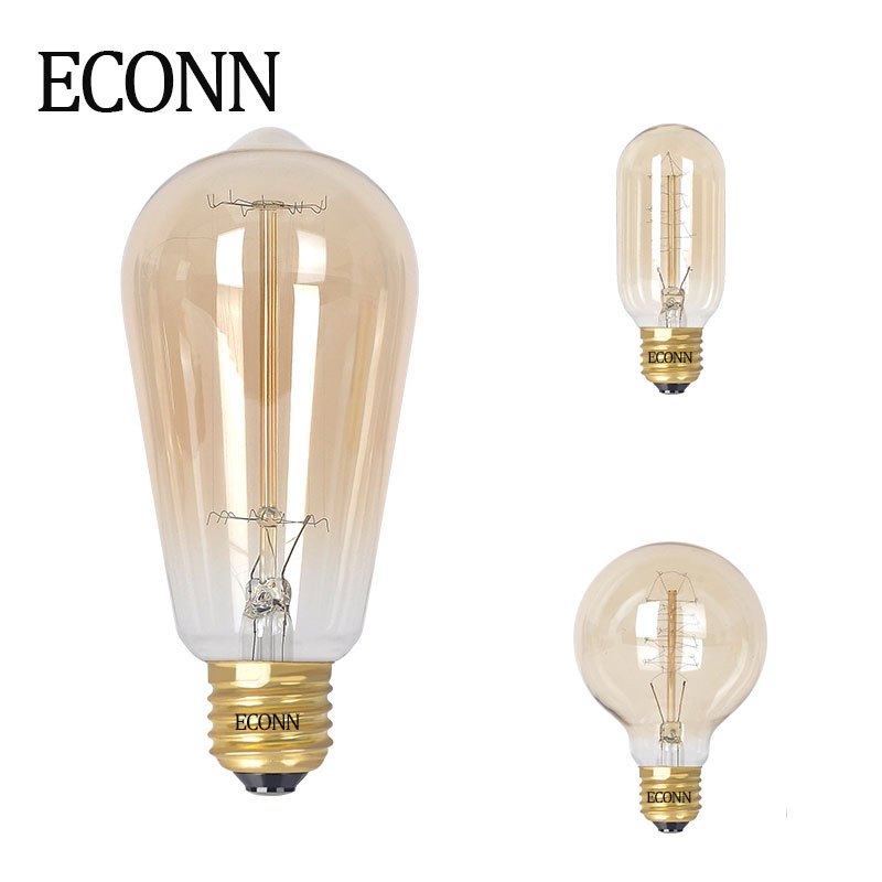ECONN E27 Bulb ST64 T45 G80 40W 220V Tea Glass Warm Edison Vintage ...