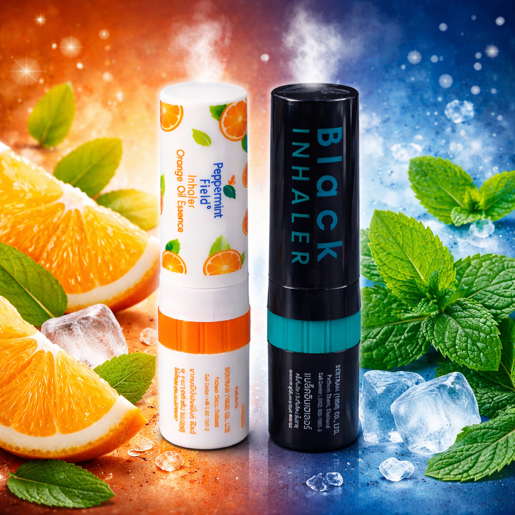 AUTHENTIC PEPPERMINT FIELD 2-IN-1 INHALER MENTHOL BLACK & ORANGE (SOLD ...