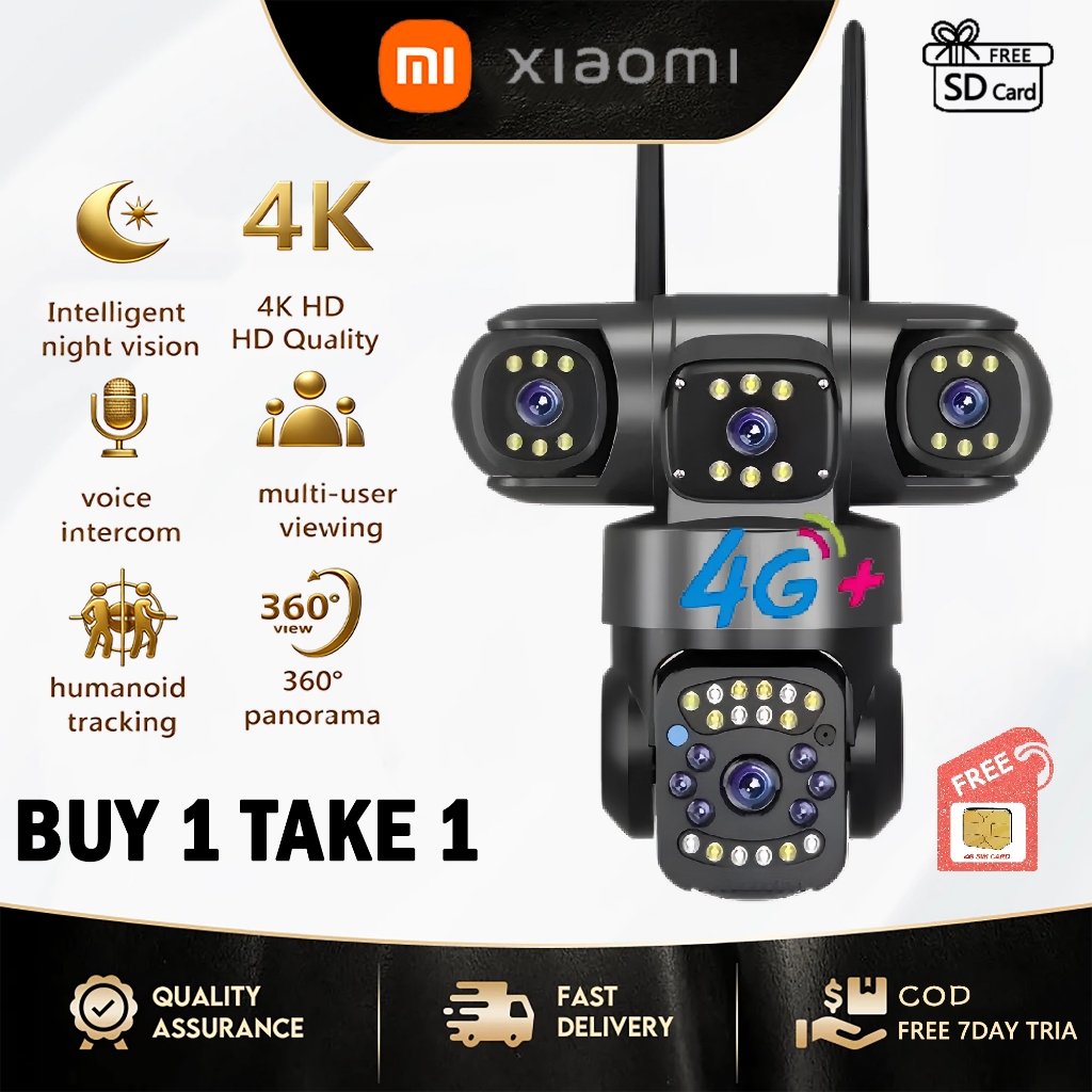 BUY1 TAKE1 6K HD XlAOMl CCTV Camera 3 Lens 3 Screen Color Night Vision ...
