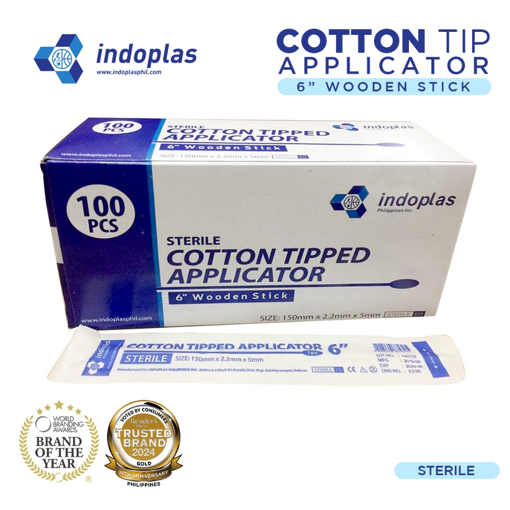 Indoplas Cotton Tip Applicator Stick Sterile - Box of 100 | Shopee ...