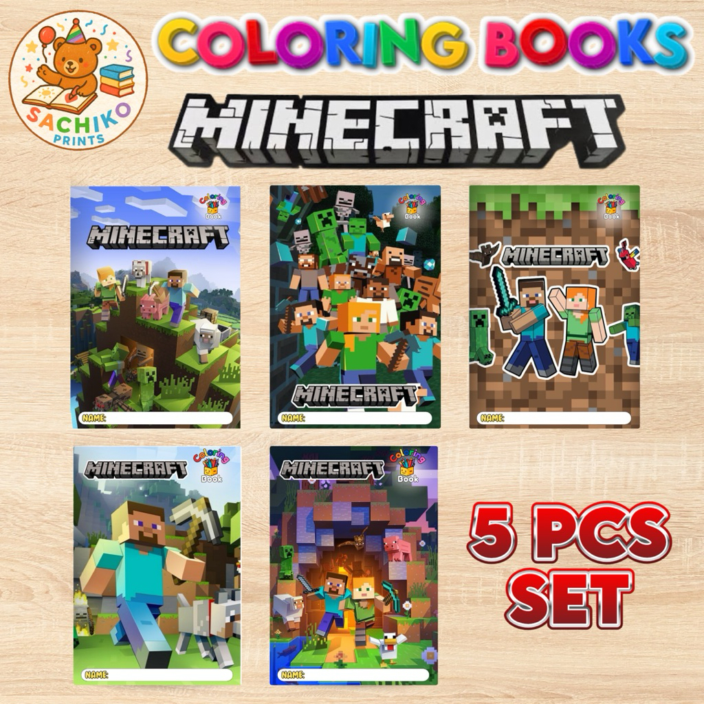 MINECRAFT 5 PIECES COLORING BOOK SET SACHIKO PRINTS | Shopee Philippines