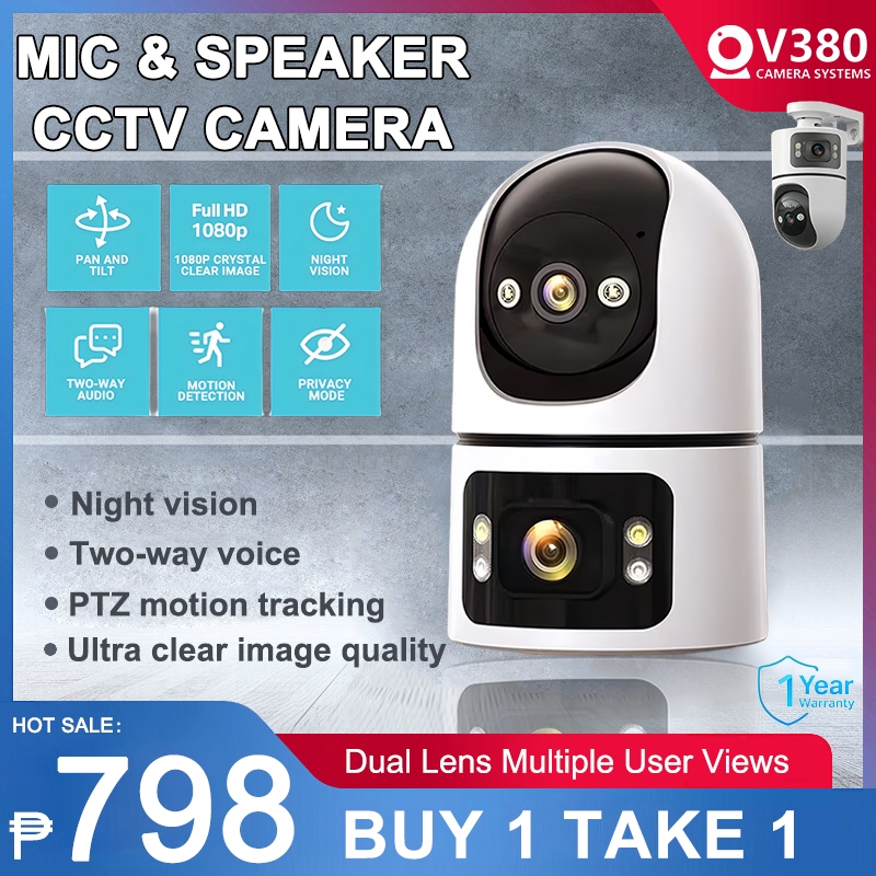 BUY 1 TAKE 1 2K HD V380 Pro CCTV Camera Dual Lens Connect Cellphone APP ...