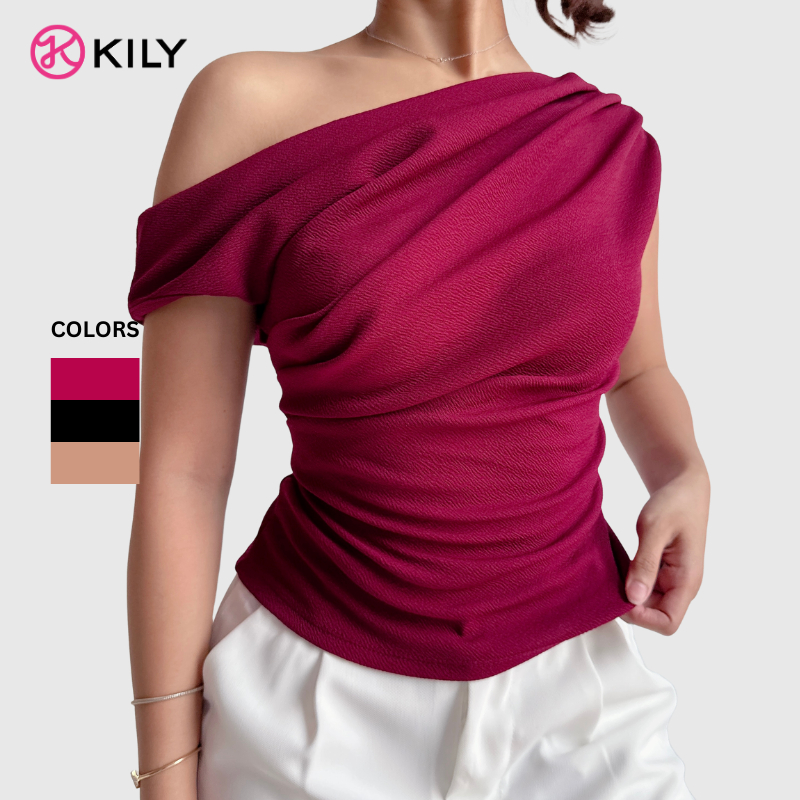 Buy 1 Take 2=3 KILY Casual Top Asymmetrical Half Shoulder Slanted Neck ...
