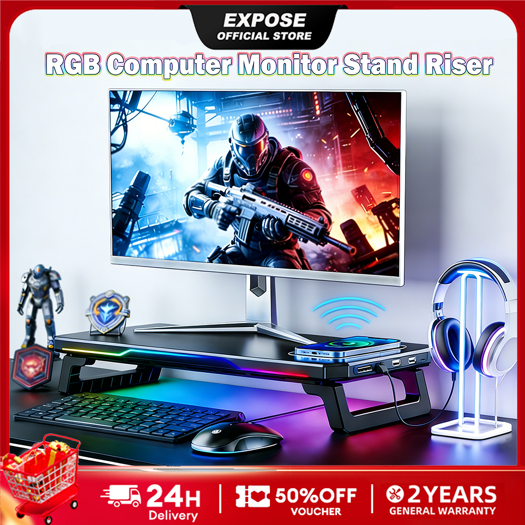 Monitor Stand Riser RGB Desktop Holder for Computer / Laptop with USB ...