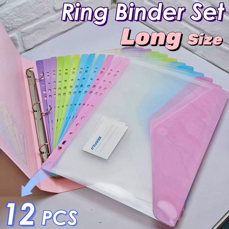 Long Ring Binder Set with 12 Pockets 3Ring Binder Arch File Folder ...