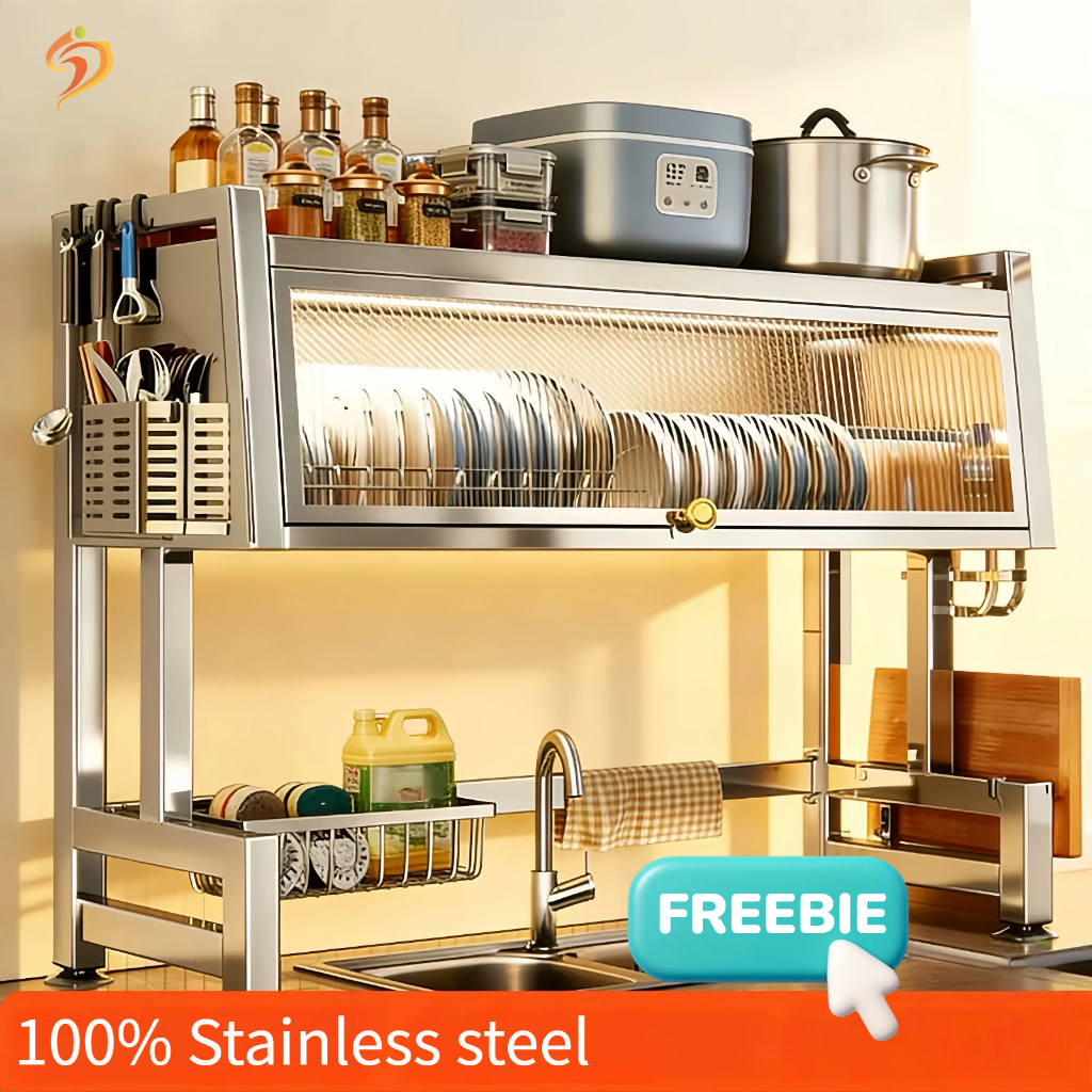 SJ ⭐⭐FREEBIE 100% Stainless Steel Dish Sink Rack Durable Plate ...