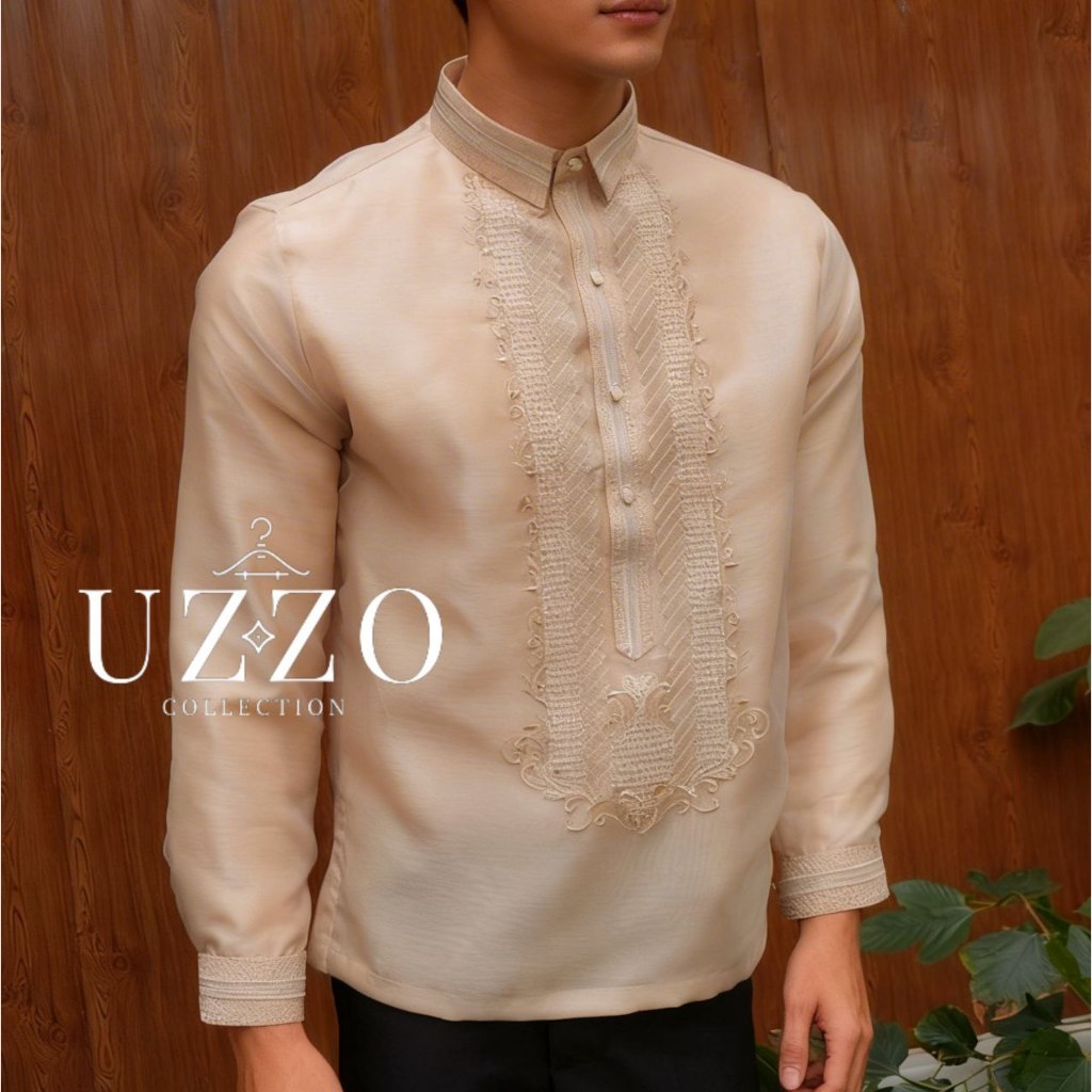 Beige Modern Barong Tagalog Attire Men Beige Wedding Graduation Oathtaking  Embroidery | Shopee Philippines