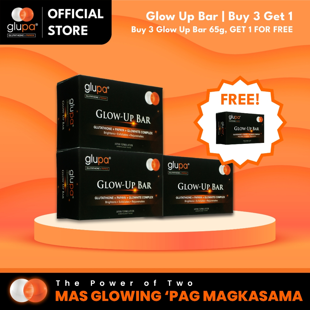 BUY 3 GET 1 FREE Glupa Skin Whitening Glow Up Bar Soap 65g Glutathione &  Papaya Formulation | Shopee Philippines
