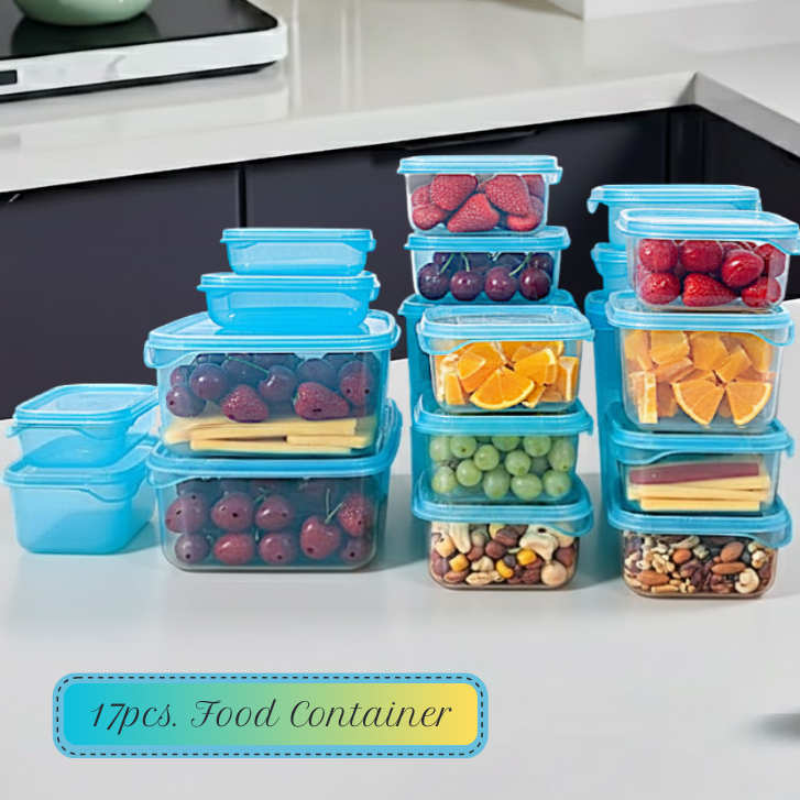 17Pcs Food Container Set Kitchen Microwave-Safe Plastic Stackable Food ...