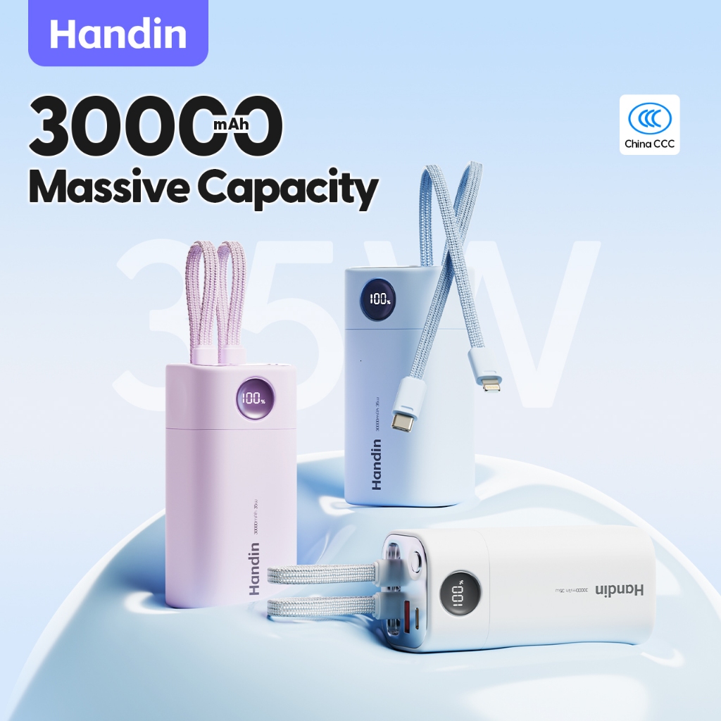 Handin Powerbank 30000mah 35W Fast Charging Built in Dual Cable LED ...