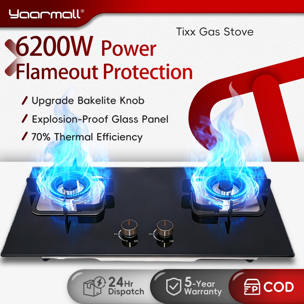 Tixx Built-In Gas Stove 6200W Ultra Firepower 2 Burners Explosion-Proof ...