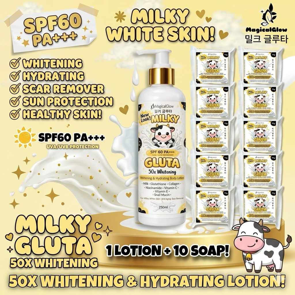 1 Lotion + 10 Soap] Milky Gluta 50x Whitening & Scar Remover Set | SPF60 Body  Lotion + Whipped Soap | Shopee Philippines